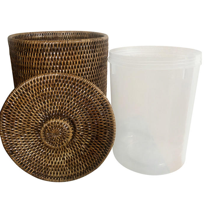 Large Rattan Waste Paper Bin / Waste Paper Basket with Lid and Liner