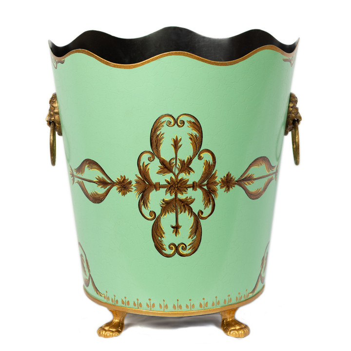 Rococo Mint Green Leaf Waste Paper Bin - front view