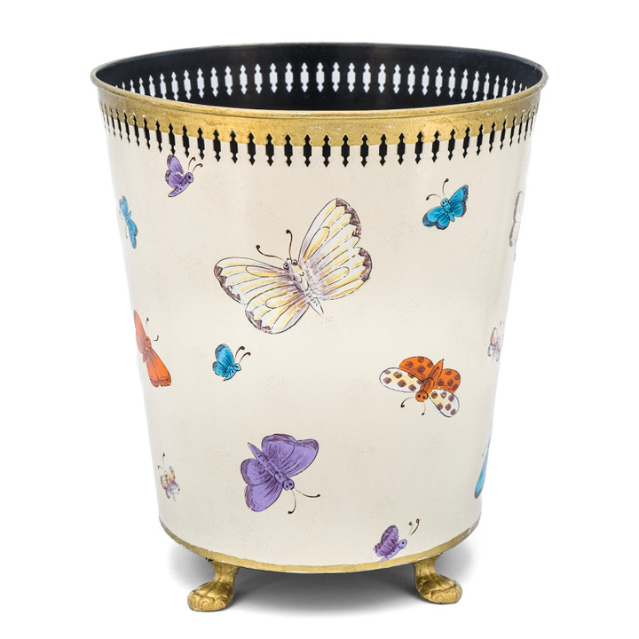 Round Tapered Waste Bin with Pretty Butterflies -  ivory