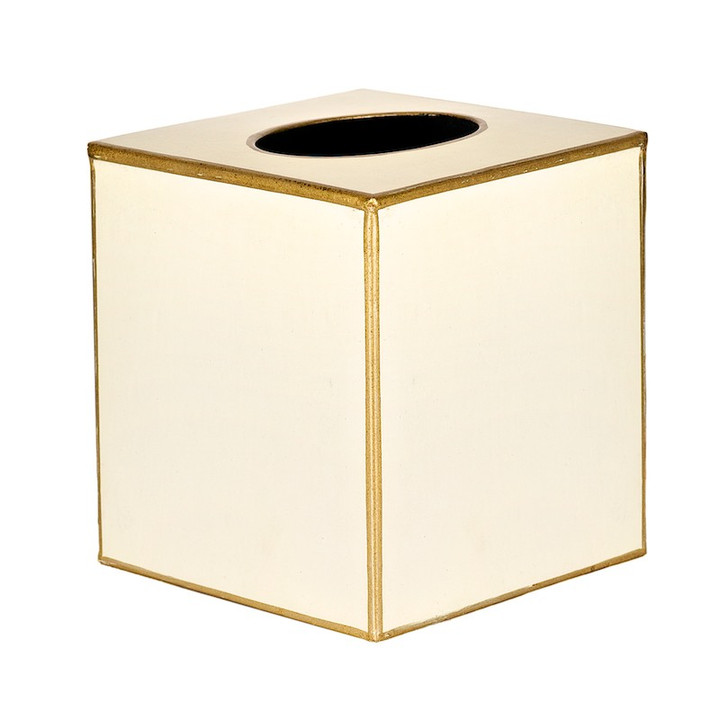 Plain Pastel Tissue Box Cover - Ivory-Cream and Gold