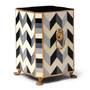 Monochrome Square Waste Paper Basket in Art Deco design with brass feet & handles