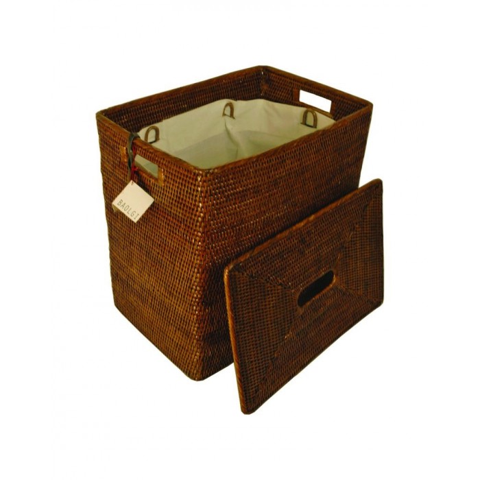 Rattan Rectangle Laundry Bin with Lid 