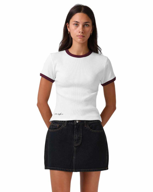 Ribbed Ringer Tee - White