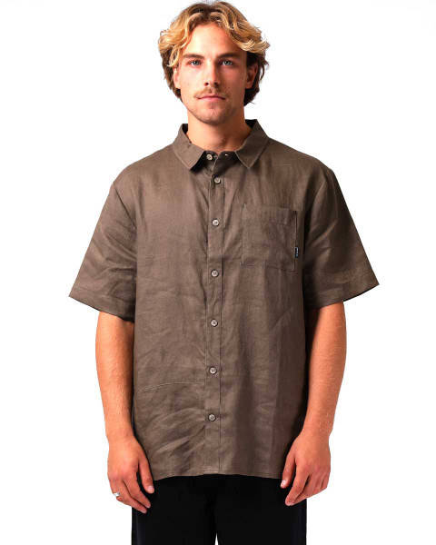 Linen SS Shirt - Olive Wood