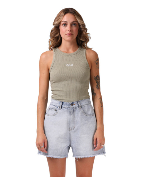 Heart Ribbed Singlet - Light Olive
