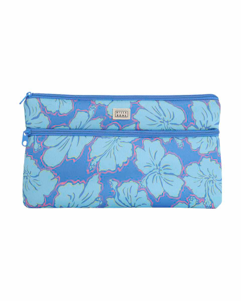 Happy Hibiscus Large Pencil Case - Tidal Blue