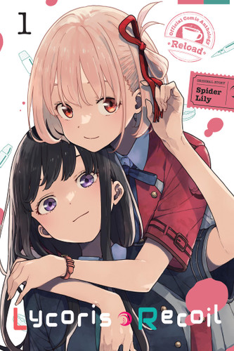 Lycoris Recoil Official Comic Anthology: Reload, Vol. 1 (Lycoris Recoil Official Comic Anthology: Reload #1) book cover by Umi Yamamura, Sotaro Takemoto, Mokeo, Momose Hanada, Horoda, Sai Naekawa, Peke, ikra, Spider Spider Lily, Imigimuru, Tadadi Tamori, Fuuka Sunohara, Tachi, Yokoshima Yokoshima Penguin, Akitaka, Satoru Abou