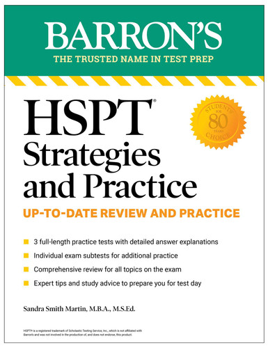 HSPT Strategies and Practice, Second Edition: Prep Book with 3 Practice Tests + Comprehensive Review + Practice + Strategies (Barron's Test Prep) book cover by Sandra Martin