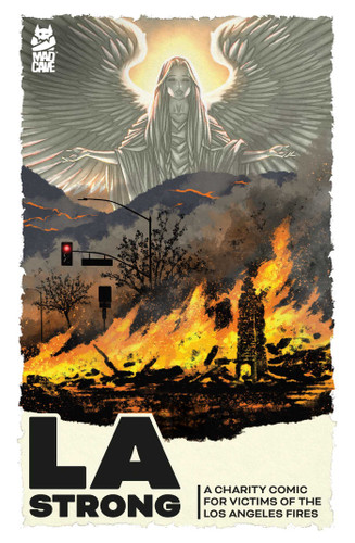 LA Strong: A Charity Comic for Victims of the Los Angeles Fires book cover by Brian Michael Bendis, Susan Bridges, Tilly Bridges, Mario Candelaria, Amy Chase, Paul Cornell, Rob DenBleyker, Dan DiDio, Rich Douek, Joey Esposito, Joshua Hale Fialkov, Meghan Fitzmartin, Melissa Flores, Christos Gage, Sina Grace, Marc Guggenheim, Richard Ashley Hamilton, Matt Harding, Brian Hawkins, Timmy Heague, Megan Huang, Jody Houser, Deric Hughes, Barbara Randall Kesel, Daniel Kibblesmith, Neil Kleid, Nick Marino, Ron Marz, Jim McCann, Gary Maloney, Omar Morales, Steve Orlando, Jimmy Palmiotti, Stephanie Phillips, Benjamin Raab, Geoff Ryman, Mark Sable, Omar Spahi, Joanne Starer, Frank Tieri, Amit Tishler, Marv Wolfman, Jennie Wood, Jan Yoder