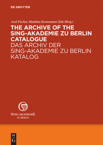 The Archive of the Sing-Akademie zu Berlin. Catalogue book cover by 