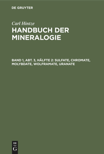 Sulfate, Chromate, Molybdate, Wolframate, Uranate book cover by Carl Hintze