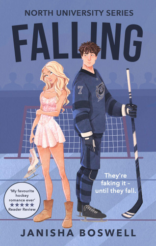 Falling: A must-read fake-dating college romance with a figure skater x ice hockey player book cover by Janisha Boswell