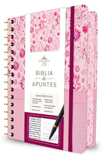 Biblia de Apuntes RVR1960, tapa dura, rosada con flores, ed. espiral, con cantos pintados / Spanish Journaling Bible RVR1960 HC Pink with Flowers Spiral book cover by Reina Valera Revisada 1960