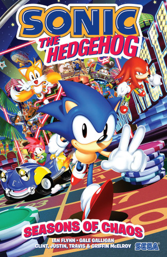 Sonic the Hedgehog: Seasons of Chaos book cover by Ian Flynn, Gale Galligan, Griffin McElroy, Justin McElroy, Travis McElroy