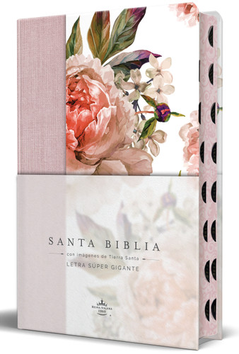 Biblia Reina Valera Revisada 1960 letra súper gigante, tapa dura con tela y flores rosada, cantos pintados e índice/ Spanish Bible RVR 1960 Super Giant Print book cover by Reina Valera Revisada 1960