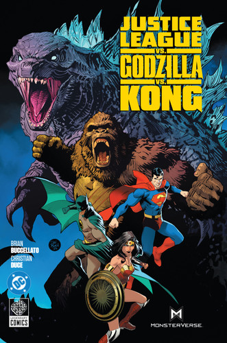 Justice League vs. Godzilla vs. Kong book cover by Brian Buccellato