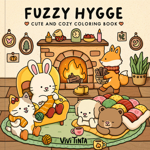 Fuzzy Hygge: Cute and Cozy Coloring Book for Adults & Teens Featuring Adorable Animals Characters for Stress Relief book cover by Vivi Tinta