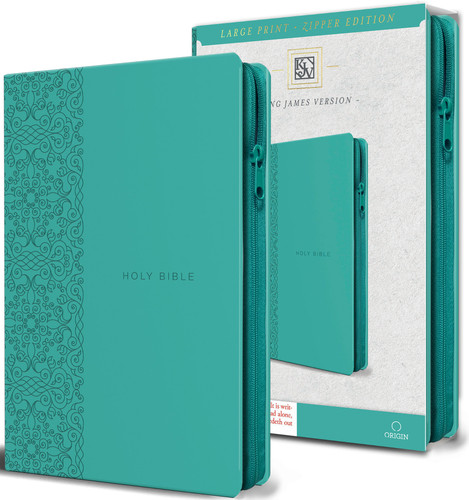 KJV Holy Bible, Large Print Handy Size, Aquamarine Premium Imitation Leather w/Ribbon Marker, Red Letter, Zipper (KJV Medium Size Large Print Editions) book cover by Origin