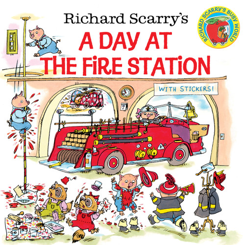 Richard Scarry's A Day at the Fire Station book cover by Huck Scarry