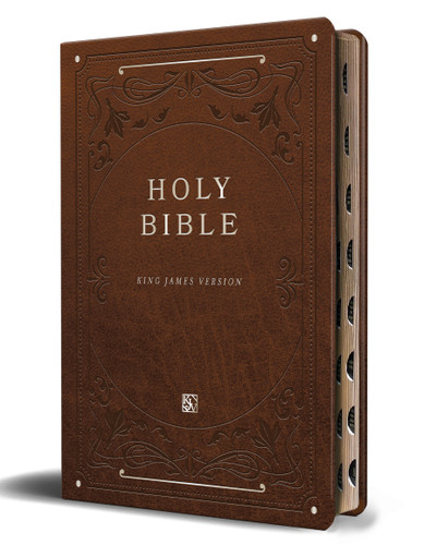 KJV Holy Bible, Giant Print Thinline Large format, Brown Premium Imitation Leather with Ribbon Marker, Red Letter, and Thumb Index (KJV Large Size Giant Print Editions) book cover by Origin