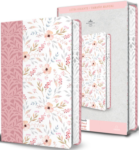 Biblia RVR 1960 Letra gigante, símil piel rosada con flores (Edición cantos pintados / Spanish Bible RVR 1960 Giant Print Handy Size Leathersoft Pink floral book cover by Reina Valera Revisada 1960