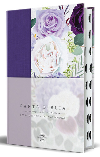Biblia RVR1960 Tapa dura y tela morada con flores tamaño manual con índice / Spanish Bible RVR 1960, Hardcover, Purple Cloth with Flowers, Handy Size book cover by Reina Valera Revisada 1960