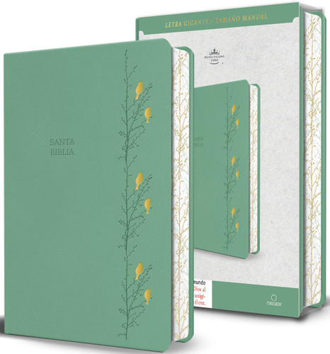 Biblia RVR 1960 Letra gigante símil piel verde con pájaros (Edición cantos pintados) / Spanish Bible RVR 1960 Giant Print Handy Size Leathersoft Green book cover by Reina Valera Revisada 1960