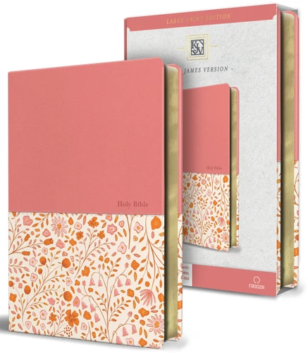 KJV Holy Bible, Large Print Handy Size format, 2 Piece Pink Floral Leathersoft with Ribbon Marker, Red Letter book cover by KING JAMES VERSION