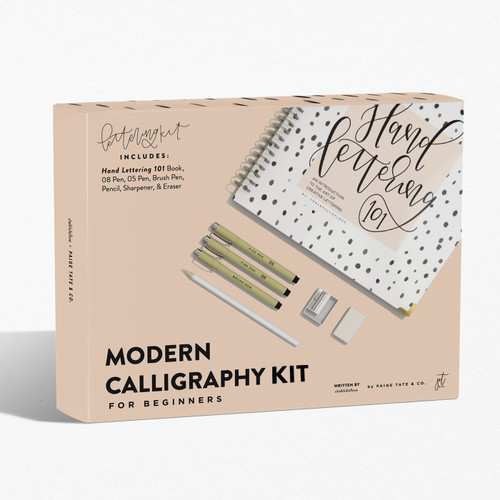 Modern Calligraphy Kit for Beginners: A Creative Craft Kit for Adults featuring Hand Lettering 101 Book, Brush Pens, Calligraphy Pens, and More (Calligraphy Practice Book Series) book cover by Chalkfulloflove