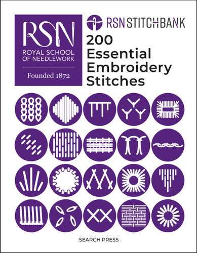 RSN Stitch Bank: 200 Essential Embroidery Stitches (Royal School of Needlework Guides) book cover by The Royal School of Needlework