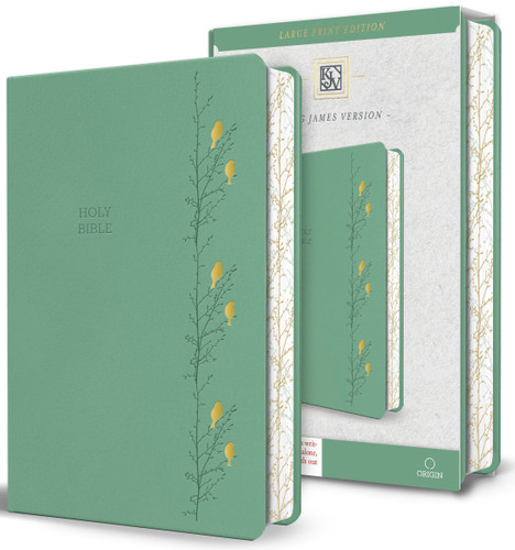 KJV Holy Bible, Large Print Medium Format, Green with Birds Faux Leather w/ Ribbon Marker, Red Letter book cover by KING JAMES VERSION