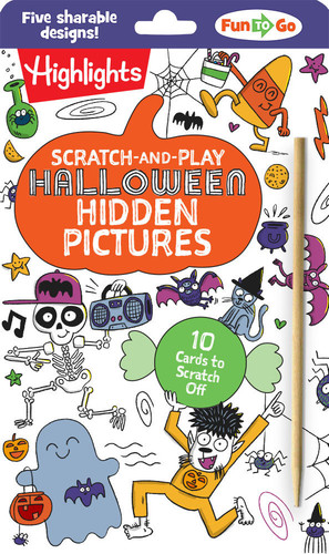 Scratch-and-Play Halloween Hidden Pictures: Halloween Gift for Kids Ages 6 and Up Featuring 10 Scratch-Off Hidden Pictures Cards with a Stylus for On-the-Go Halloween Activities (Highlights Fun to Go) book cover by 