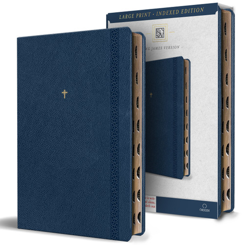 KJV Holy Bible, Large Print Handy Size Format, Blue Premium Imitation Leather with Ribbon Marker, Red Letter, Thumb Index book cover by KING JAMES VERSION