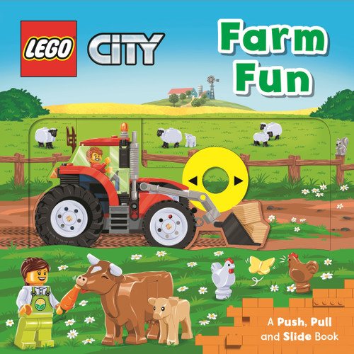 LEGO® City. Farm Fun: A Push, Pull and Slide Book book cover by Macmillan Children's Books, AMEET Studio