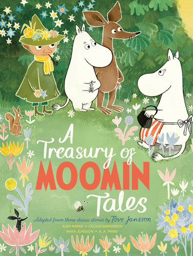 A Treasury of Moomin Tales book cover by Tove Jansson, Alex Haridi, Cecilia Davidsson