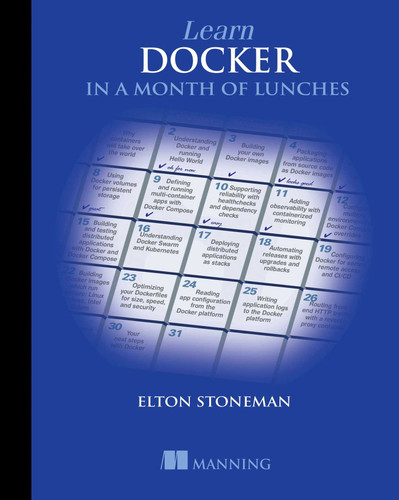 Learn Docker in a Month of Lunches book cover by Elton Stoneman