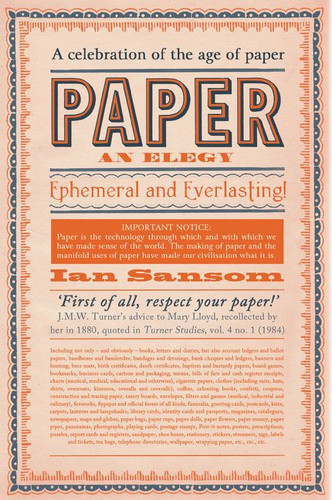 Paper: An Elegy book cover by Ian Sansom