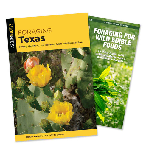 Foraging Texas Guidebook and Folding Pocket Guide Bundle: Finding, Identifying, and Preparing Edible Wild Foods in Texas book cover by Eric M. Knight and Stacy M. Coplin, James Kavanagh