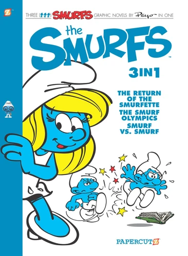The Smurfs 3-in-1 Vol. 4: The Return of Smurfette, The Smurf Olympics, and Smurf vs Smurf (The Smurfs Graphic Novels) book cover by Peyo