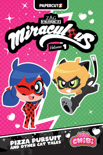 Miraculous Chibi Vol. 1: Pizza Pursuit and Other Cat Tales (Miraculous Ladybug Chibi) book cover by Josh Trujillo, Carrie Harris
