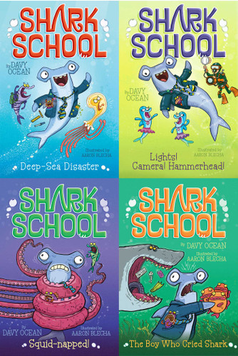 Shark School Shark-tastic Collected Set: Deep-Sea Disaster; Lights! Camera! Hammerhead!; Squid-napped!; The Boy Who Cried Shark (Shark School) book cover by Davy Ocean