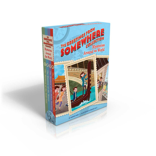 The Greetings from Somewhere Collection (Boxed Set): Mysteries Around the World: The Mystery of the Gold Coin; The Mystery of the Mosaic; The Mystery of the Stolen Painting; The Mystery in the Forbidden City (Greetings from Somewhere) book cover by Harper Paris, Marcos Calo