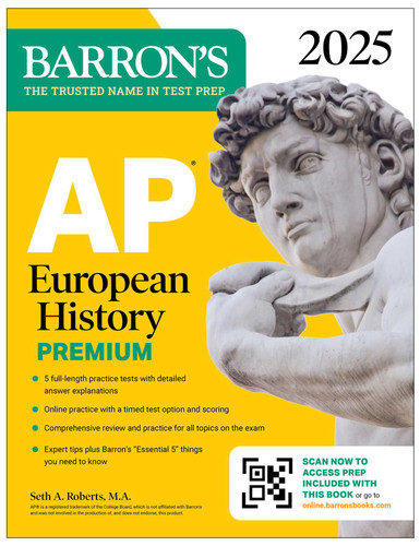 AP European History Premium, 2025: Prep Book with 5 Practice Tests + Comprehensive Review + Online Practice (Barron's AP Prep) book cover by Barron's Educational Series, Seth A. Roberts