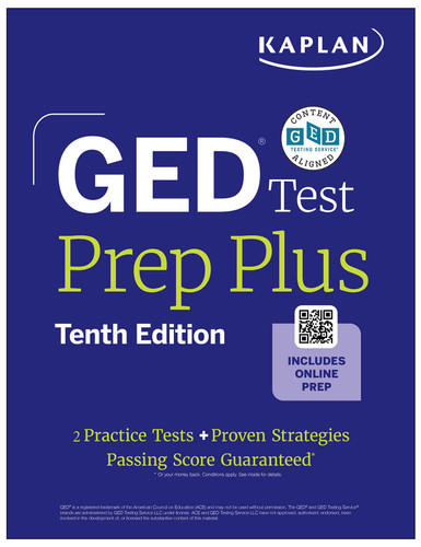 GED Test Prep Plus, Tenth Edition (2026): Includes a Diagnostic Pretest, 2 Full Length Practice Tests, 1000+ Practice Questions, and 60+ Online Videos (Kaplan Test Prep) book cover by Kaplan Test Prep, Caren Van Slyke
