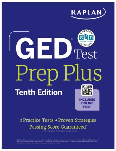 GED Test Prep Plus, Tenth Edition (2026): Includes a Diagnostic Pretest, 2 Full Length Practice Tests, 1000+ Practice Questions, and 60+ Online Videos (Kaplan Test Prep) book cover by Kaplan Test Prep, Caren Van Slyke
