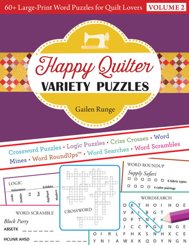 Happy Quilter Variety Puzzles, Volume 2: 60+ Large-Print Word Puzzles for Quilt Lovers book cover by Gailen Runge