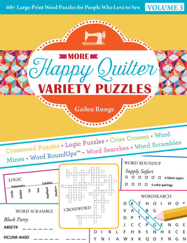 More Happy Quilter Variety Puzzles—Volume 3: 60+ Large-Print Word Puzzles for People Who Love to Sew book cover by Gailen Runge