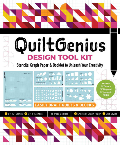 QuiltGenius Design Tool Kit: Stencils, Graph Paper & Booklet to Unleash Your Creativity; Easily Draft Quilts & Blocks; (1) 8" x 10" Stencil, (4) 4" x 8" Stencils; 16-Page Booklet; 60 Sheets of Graph Paper, 3 Grid Styles book cover by C&T Publishing