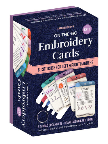 On-the-Go Embroidery Cards Set 1: 60 Stitches for Left & Right Handers, 3 Thread Organizers, 3 Take-Along Card Rings, Instruction Booklet with Visual Index, 3" x 5" Cards book cover by Christen Brown