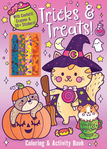 Tricks & Treats! Coloring & Activity Book with Confetti Crayons & 50+ Stickers! (Color & Activity with Crayons) book cover by Delaney Foerster